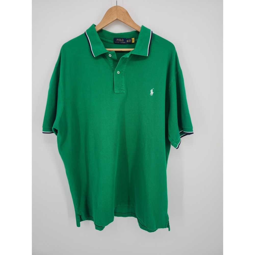 Polo Ralph Lauren Mens 2XLT Green Tipped Collar Pique Polo Shirt Big & Tall - Picture 2 of 6